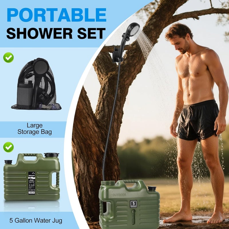 Digury Portable Camping Shower with 5 Gallon Water Jug, 6000mAh Rechargeable Outdoor Camping Shower Kit, IPX7 Waterproof Pump BPA Free Water Containers Camp Essentials - Image 4